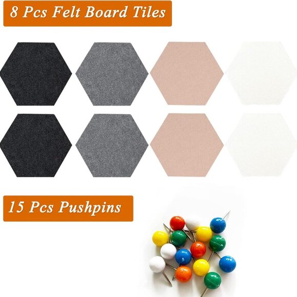 8Pcs Hexagon Felt Cork Board Tiles, Self Adhesive DIY Bulletin Board Pin Board f - Picture 2 of 7